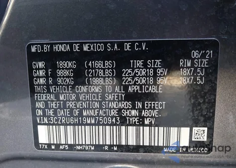 2021 Honda Hr-V Awd Sport из США, поврежденный, VIN 3CZRU6H19MM750943